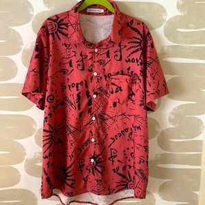 Printed short sleeve button up